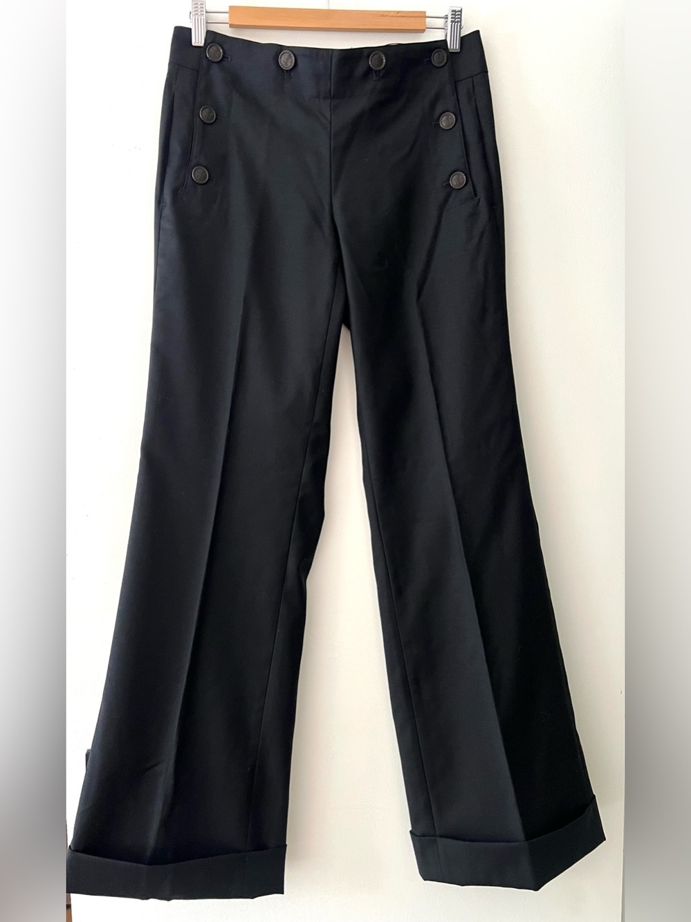 J. Crew Black Wide-Leg Sailor-Button Trousers